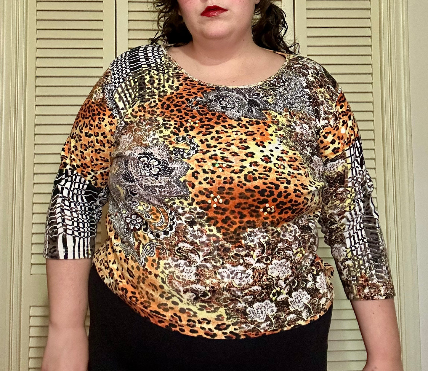 Y2K Leopard Graphic Sequins Top (2X)