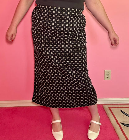90s Black Dots Maxi Skirt (L)