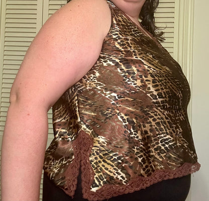 Cheetah Satin Lace Tank Top (XL)