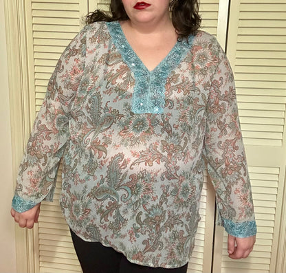 Blue Paisley Sheer Boho Blouse (22/24)