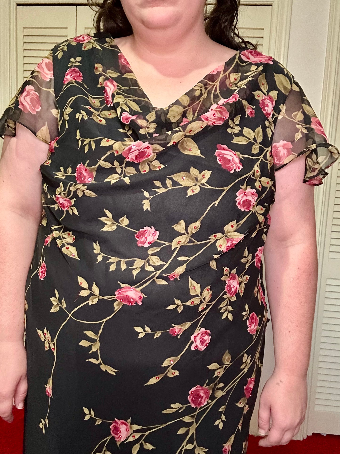 Rose Vine Chiffon Black Formal Dress (20)