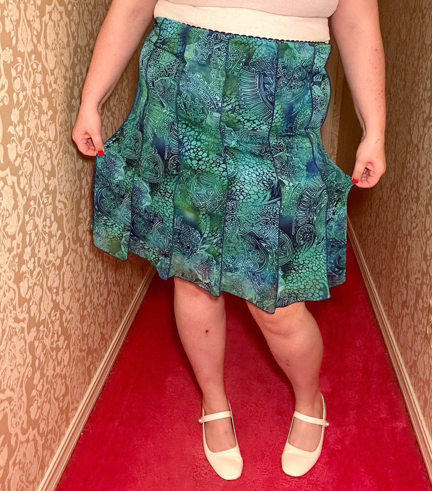Y2K Teal Patterned Skirt (XL)