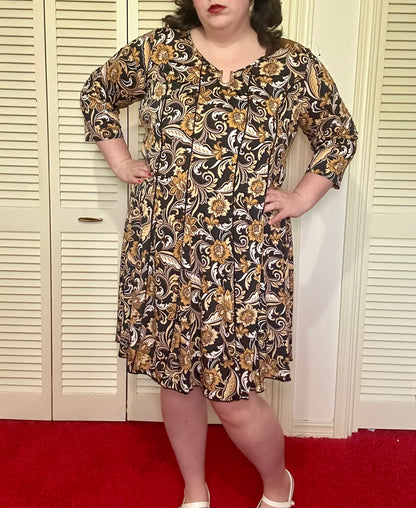 Gold and Black Floral Dress (3X)