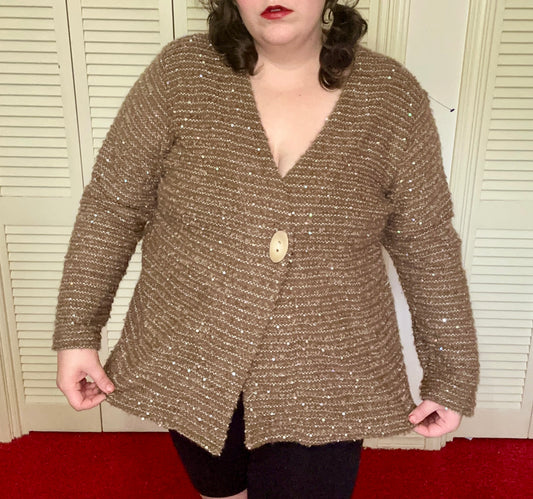 Sequins Tan Brown Knit Cardigan (XXL)