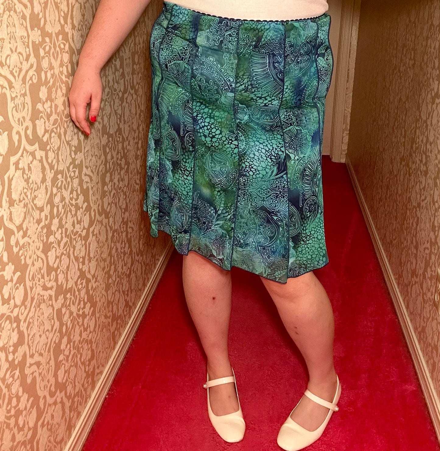 Y2K Teal Patterned Skirt (XL)