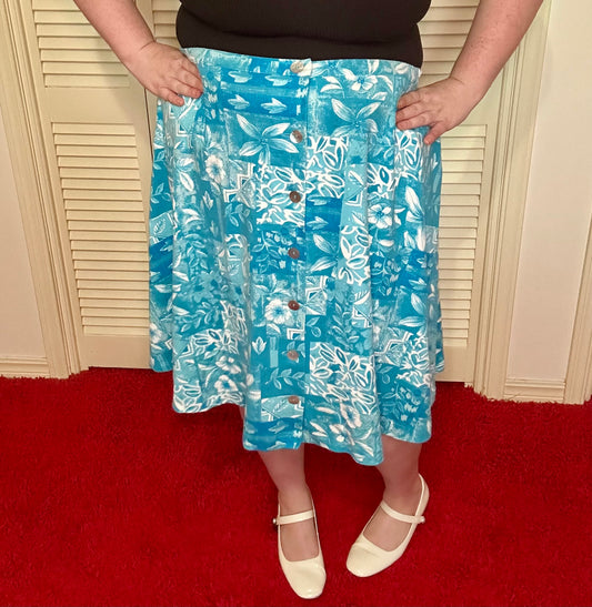 Blue Beach Floral Skirt (2X)