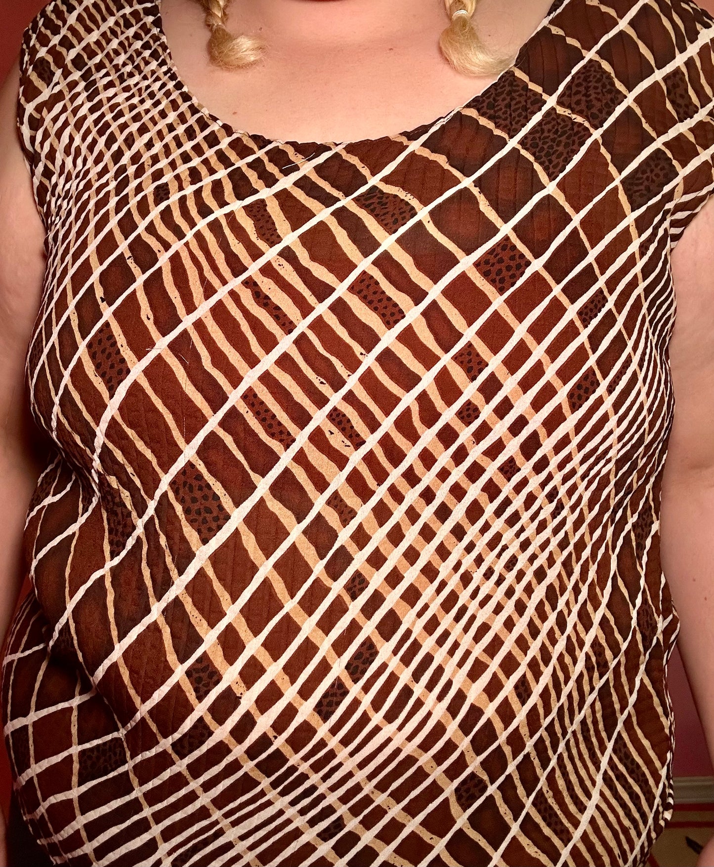Brown Chiffon Striped Top (XL)