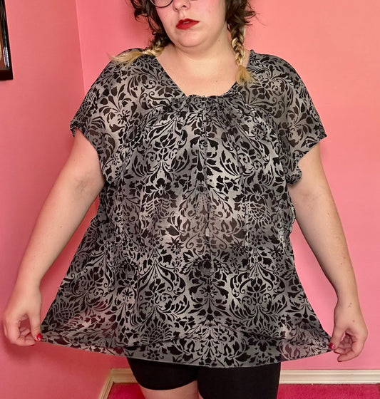 Grey Y2K Chiffon Blouse (3X)