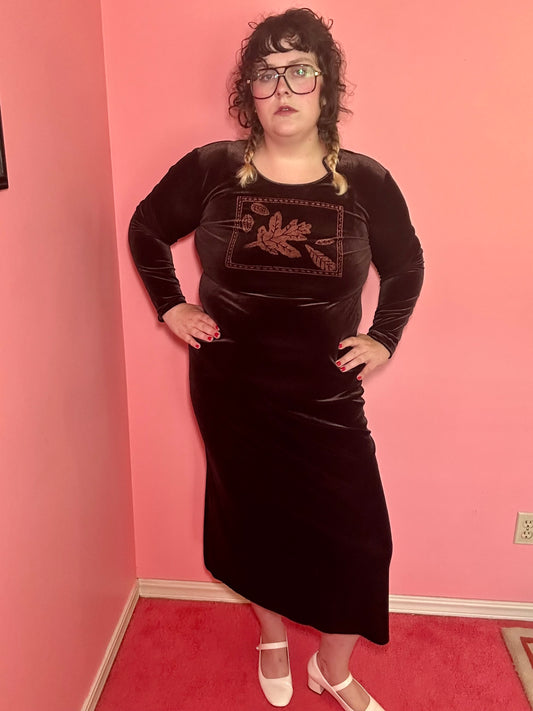 Brown Velvet Leaf Dress (14)