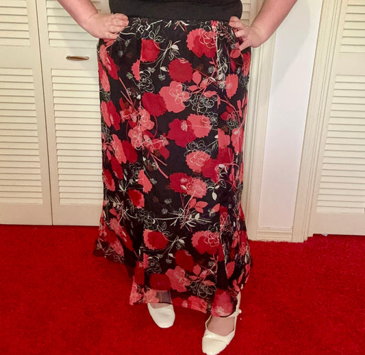 Red Chiffon Floral Skirt (22W)