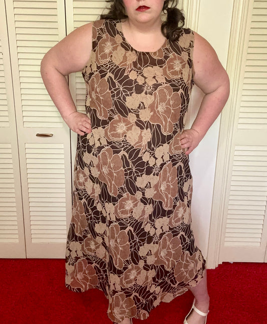 Brown Floral Maxi Dress (2X)