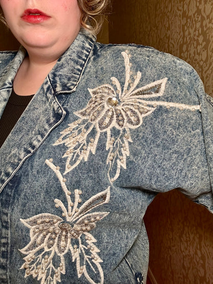 Acid Wash Pearl Denim Jacket (L)