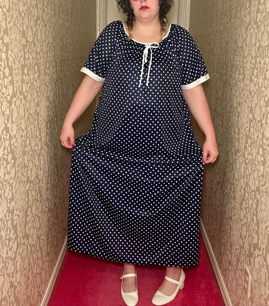 Navy Polka Dot Night Gown (OS)