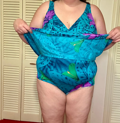 Teal Floral Swimsuit Dress (24W)