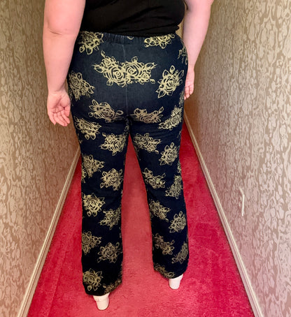 Glitter Gold Rose Denim Leggings (XL)