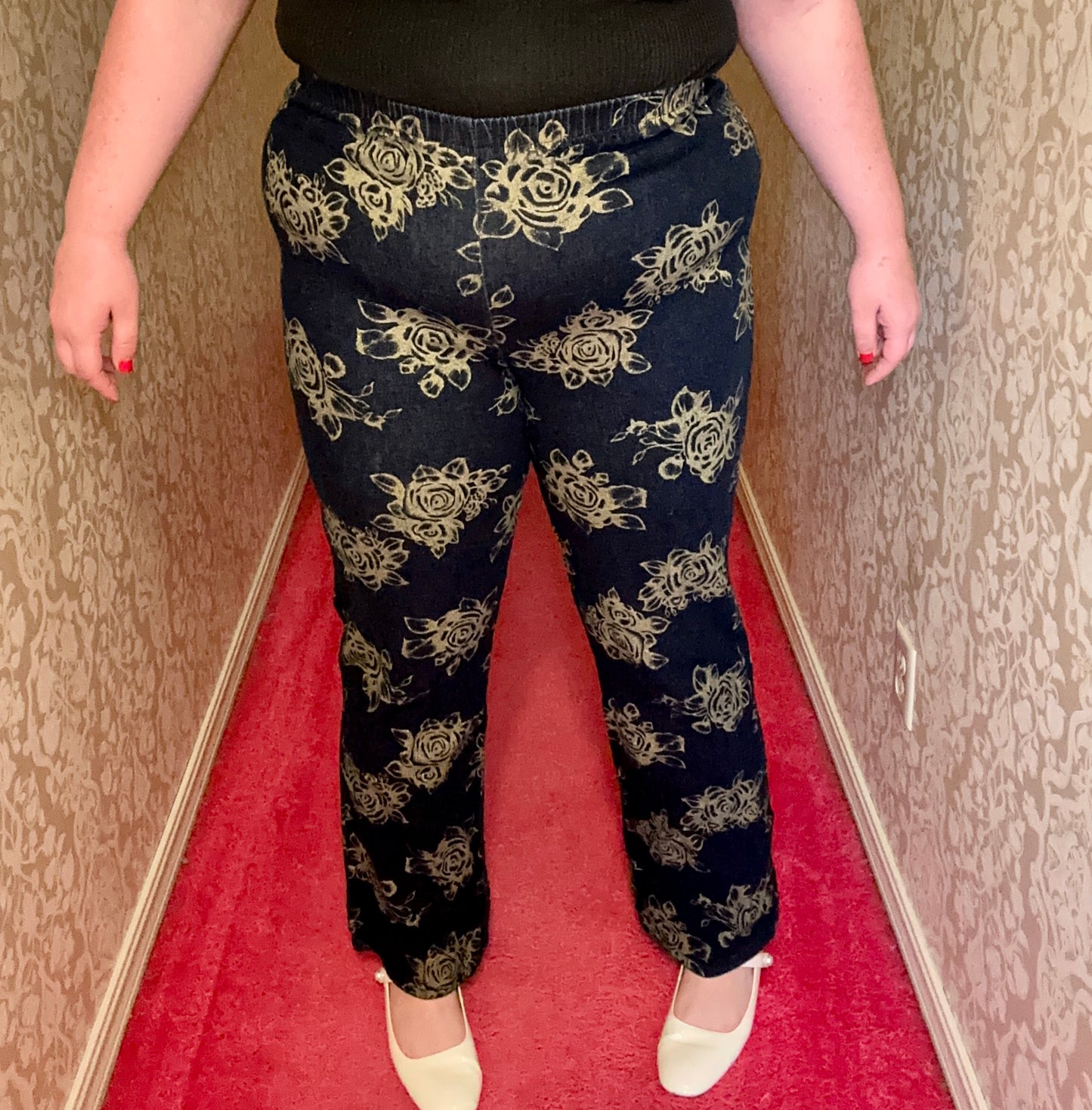 Glitter Gold Rose Denim Leggings (XL)