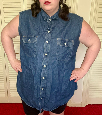 Blue Denim Button Up Tank (3X)