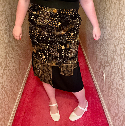 Boho Black Floral Skirt (1X)