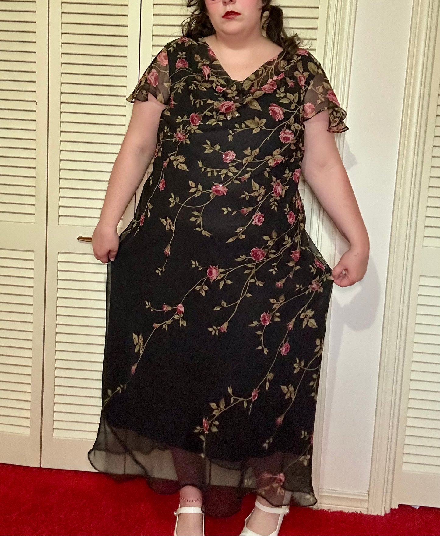 Rose Vine Chiffon Black Formal Dress (20)